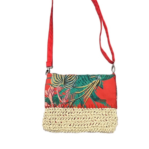 Roxy Red and Beige Tropical Crossbody Bag Vintage - Picture 2 of 12